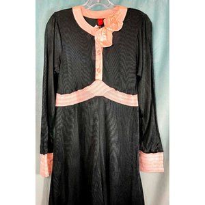 L NWT Yantha Nataya 30s Style with a Twist Black Jersey Dress Pink / Peach Trim